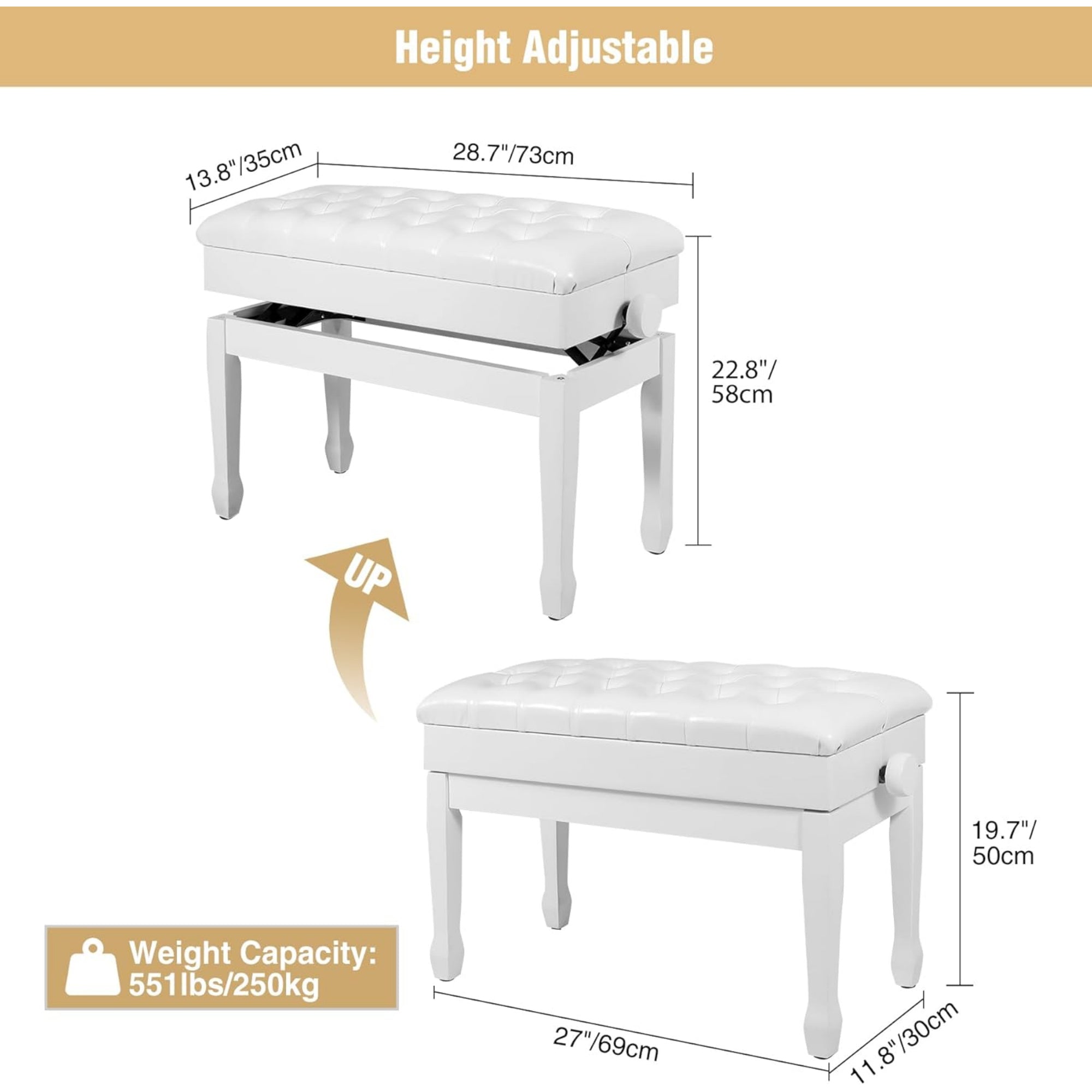 Prestige Picks® Piano Bench with Lift Mechanism