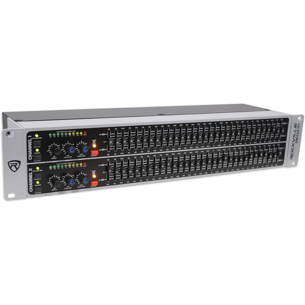 Rockville REQ231 Dual 31 Band 1/3 Octave Graphic Equalizer with Sub-Output