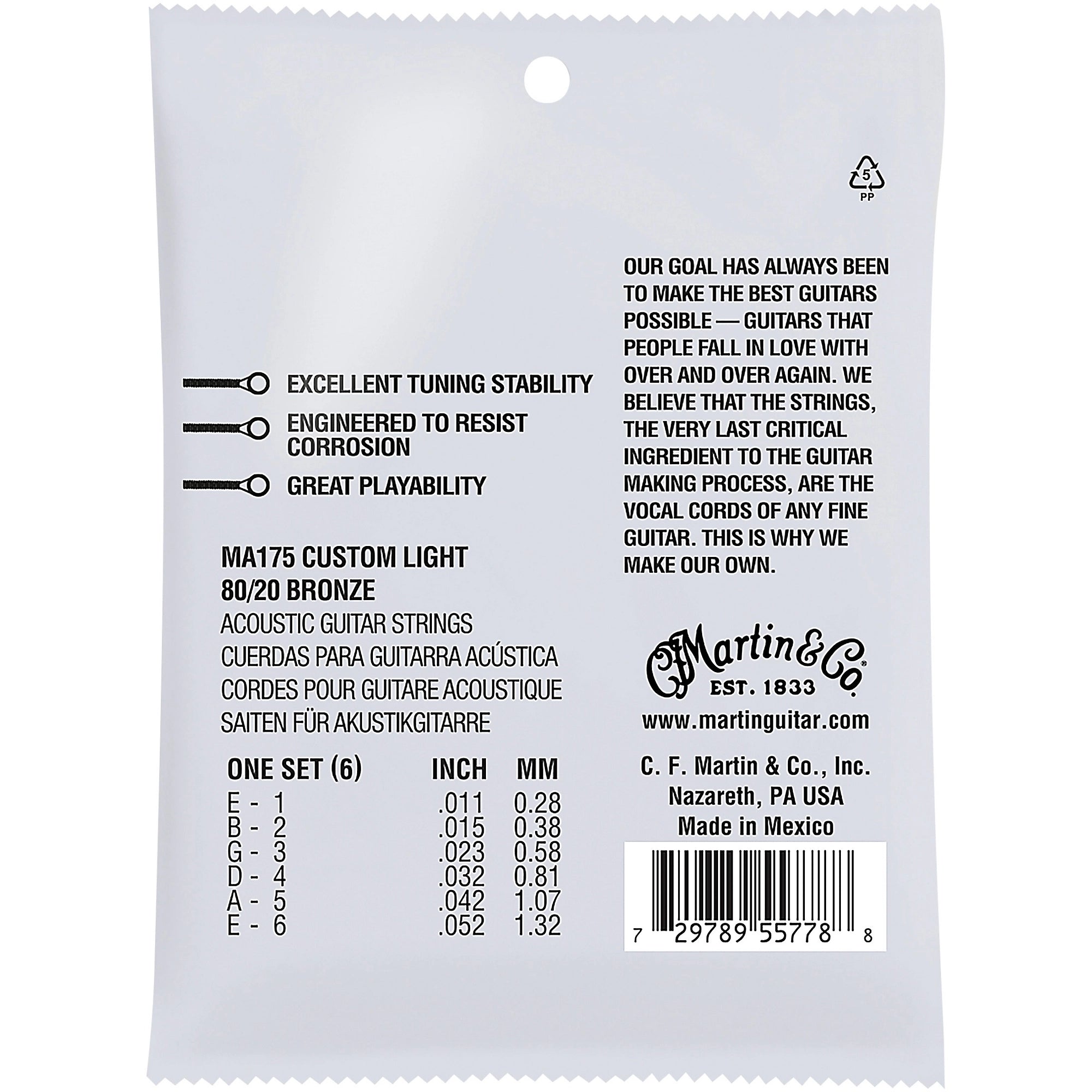 Martin MA175 SP 80/20 Bronze Custom-Light Authentic Acoustic Guitar Strings